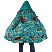 Hawaii Map with Plumeria Flower and Palaka Pattern Cloak Tropical Island Teal Design LT03 Unisex Teal - Polynesian Pride