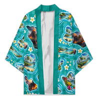 Hawaii Map with Plumeria Flower and Palaka Pattern Kimono Tropical Island Teal Design LT03 Unisex Teal - Polynesian Pride
