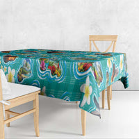 Hawaii Map with Plumeria Flower and Palaka Pattern Tablecloth Tropical Island Teal Design LT03 - Polynesian Pride