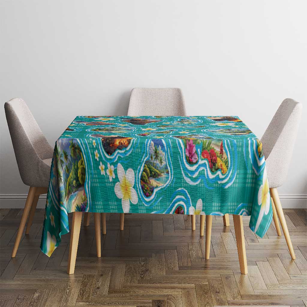 Hawaii Map with Plumeria Flower and Palaka Pattern Tablecloth Tropical Island Teal Design LT03 - Polynesian Pride