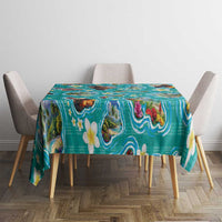 Hawaii Map with Plumeria Flower and Palaka Pattern Tablecloth Tropical Island Teal Design LT03 - Polynesian Pride