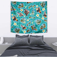 Hawaii Map with Plumeria Flower and Palaka Pattern Tapestry Tropical Island Teal Design LT03 - Polynesian Pride
