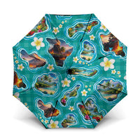 Hawaii Map with Plumeria Flower and Palaka Pattern Umbrella Tropical Island Teal Design LT03 One Size Folded 11.42 inch Opened Diameter 37.4 inch Teal - Polynesian Pride
