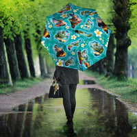 Hawaii Map with Plumeria Flower and Palaka Pattern Umbrella Tropical Island Teal Design LT03 - Polynesian Pride