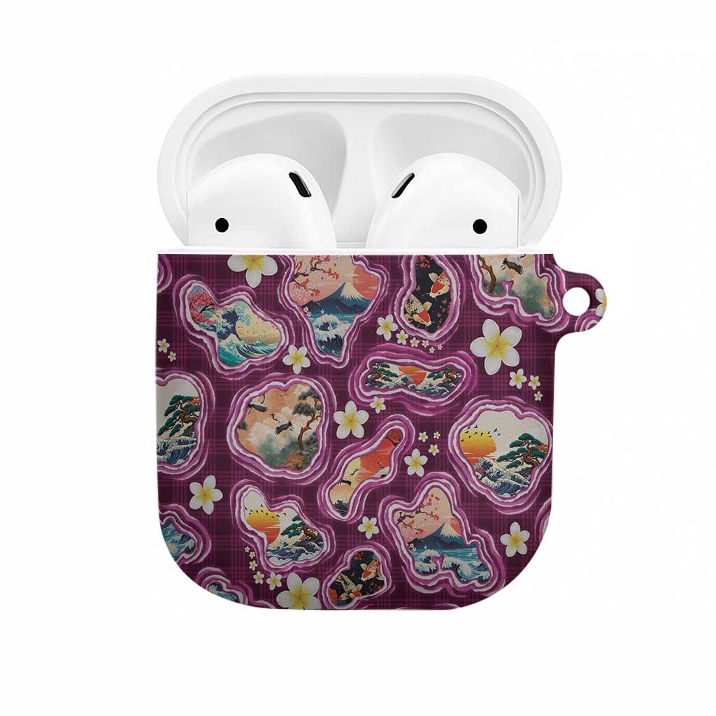 Hawaii Islands Map Design with Japanese Landscape AirPods Case Hawaiian Japan Fusion Art Pink Color LT03 Pink - Polynesian Pride