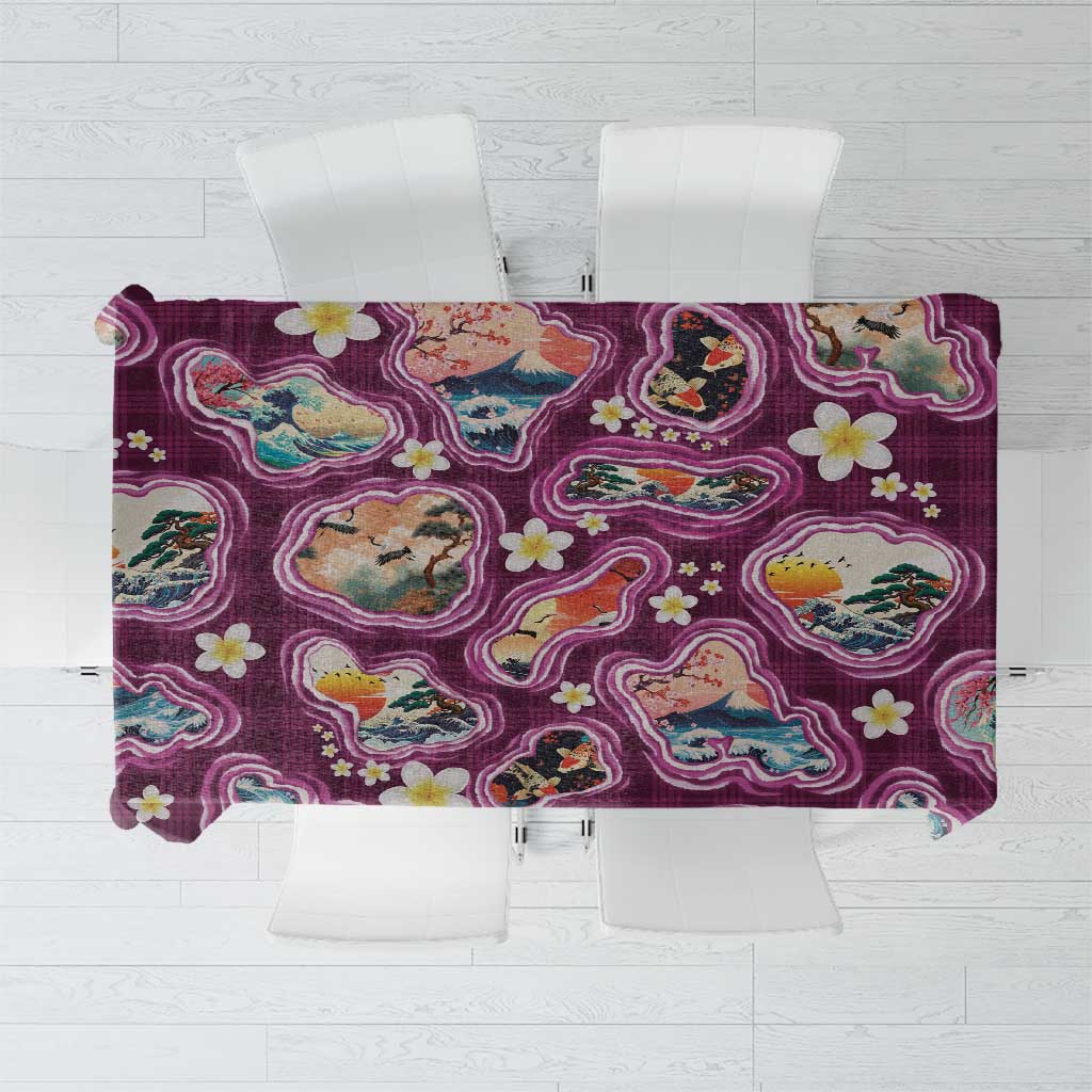 Hawaii Islands Map Design with Japanese Landscape Tablecloth Hawaiian Japan Fusion Art Pink Color LT03 Pink - Polynesian Pride