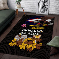 American Samoa Fue and Kava Bowl Area Rug Plumeria and Polynesian Pattern LT03 Black - Polynesian Pride