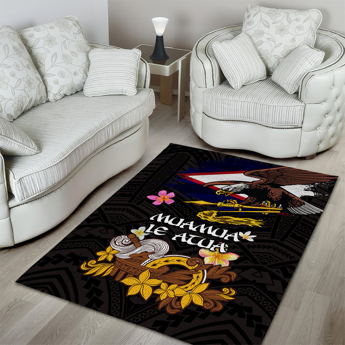 American Samoa Fue and Kava Bowl Area Rug Plumeria and Polynesian Pattern LT03 - Polynesian Pride