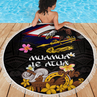 American Samoa Fue and Kava Bowl Beach Blanket Plumeria and Polynesian Pattern LT03 - Polynesian Pride