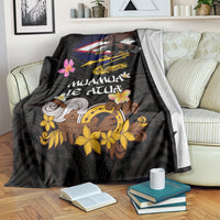American Samoa Fue and Kava Bowl Blanket Plumeria and Polynesian Pattern LT03 Black - Polynesian Pride