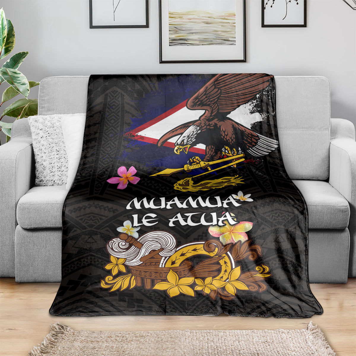 American Samoa Fue and Kava Bowl Blanket Plumeria and Polynesian Pattern LT03 - Polynesian Pride