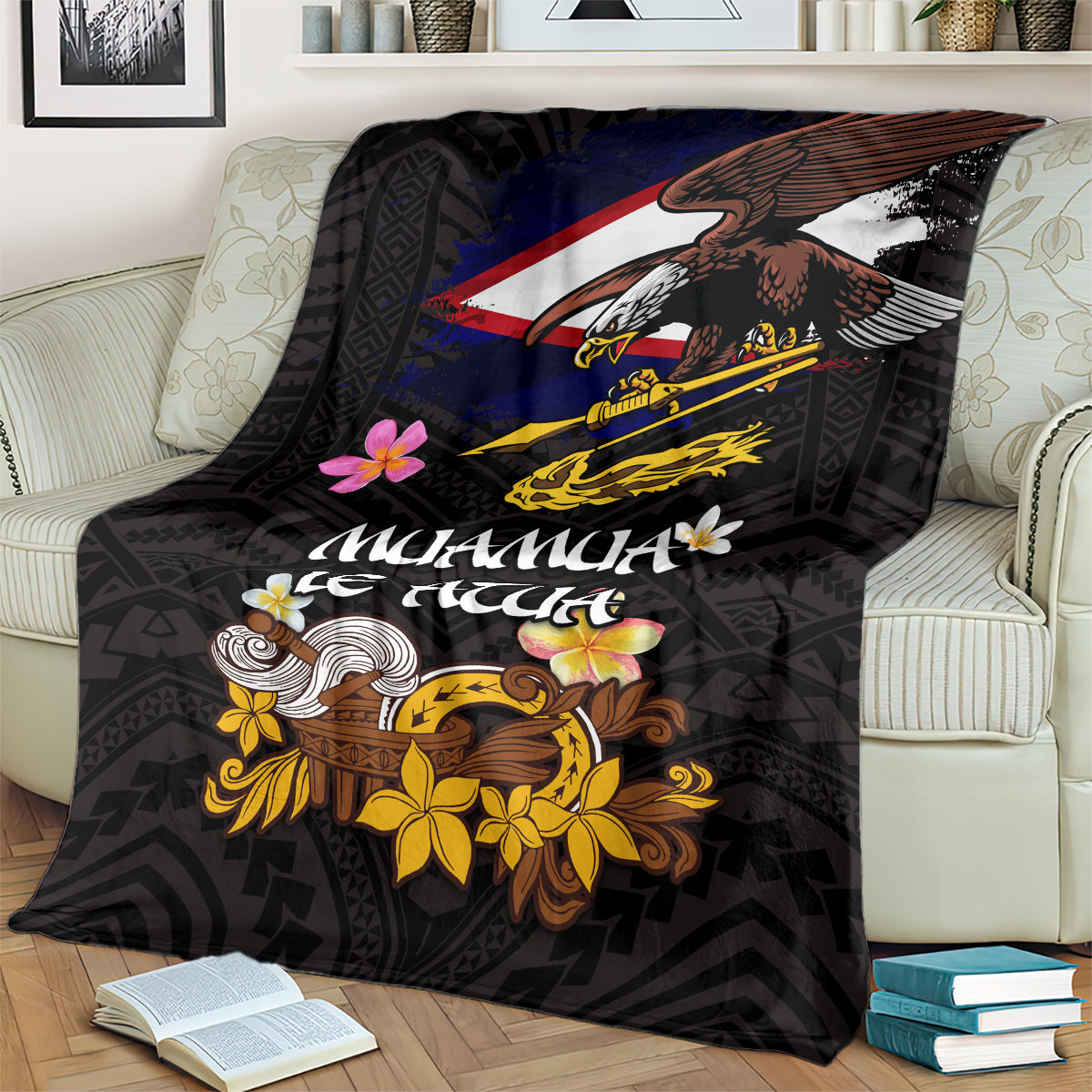 American Samoa Fue and Kava Bowl Blanket Plumeria and Polynesian Pattern LT03 - Polynesian Pride