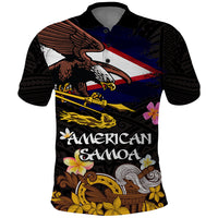 American Samoa Fue and Kava Bowl Polo Shirt Plumeria and Polynesian Pattern LT03 Black - Polynesian Pride