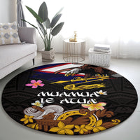 American Samoa Fue and Kava Bowl Round Carpet Plumeria and Polynesian Pattern LT03 - Polynesian Pride