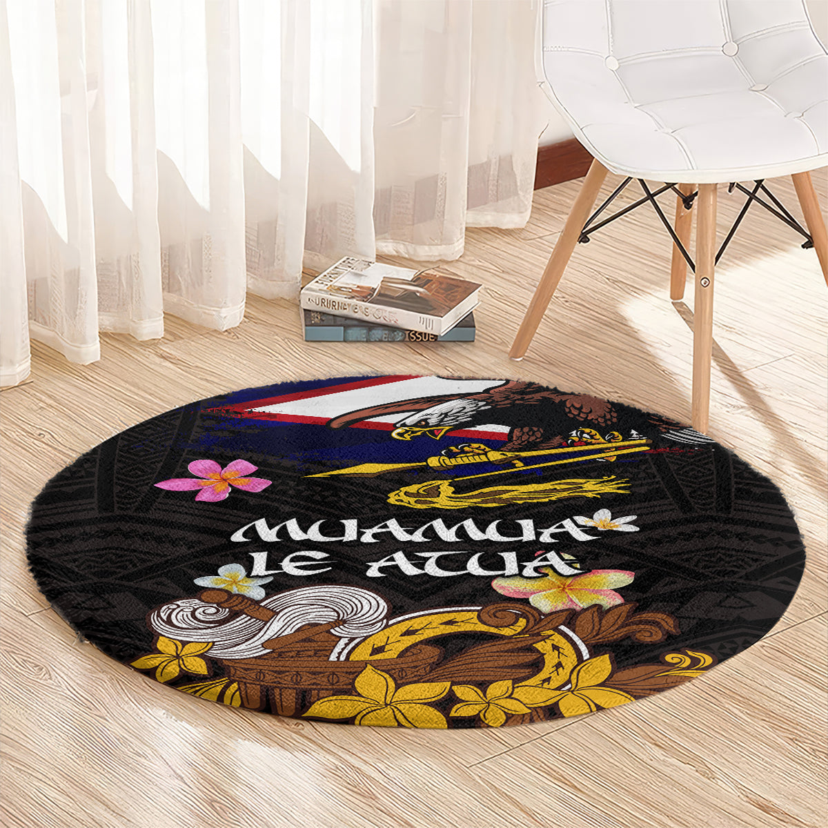 American Samoa Fue and Kava Bowl Round Carpet Plumeria and Polynesian Pattern LT03 - Polynesian Pride