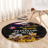 American Samoa Fue and Kava Bowl Round Carpet Plumeria and Polynesian Pattern LT03 - Polynesian Pride