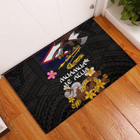 American Samoa Fue and Kava Bowl Rubber Doormat Plumeria and Polynesian Pattern LT03 Black - Polynesian Pride