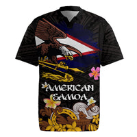 American Samoa Fue and Kava Bowl Rugby Jersey Plumeria and Polynesian Pattern LT03 Black - Polynesian Pride
