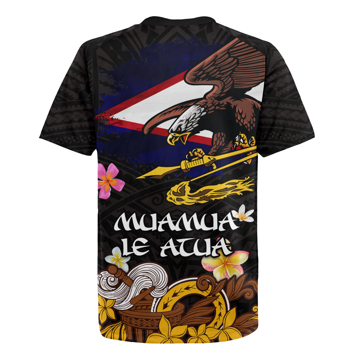 American Samoa Fue and Kava Bowl Rugby Jersey Plumeria and Polynesian Pattern LT03 - Polynesian Pride