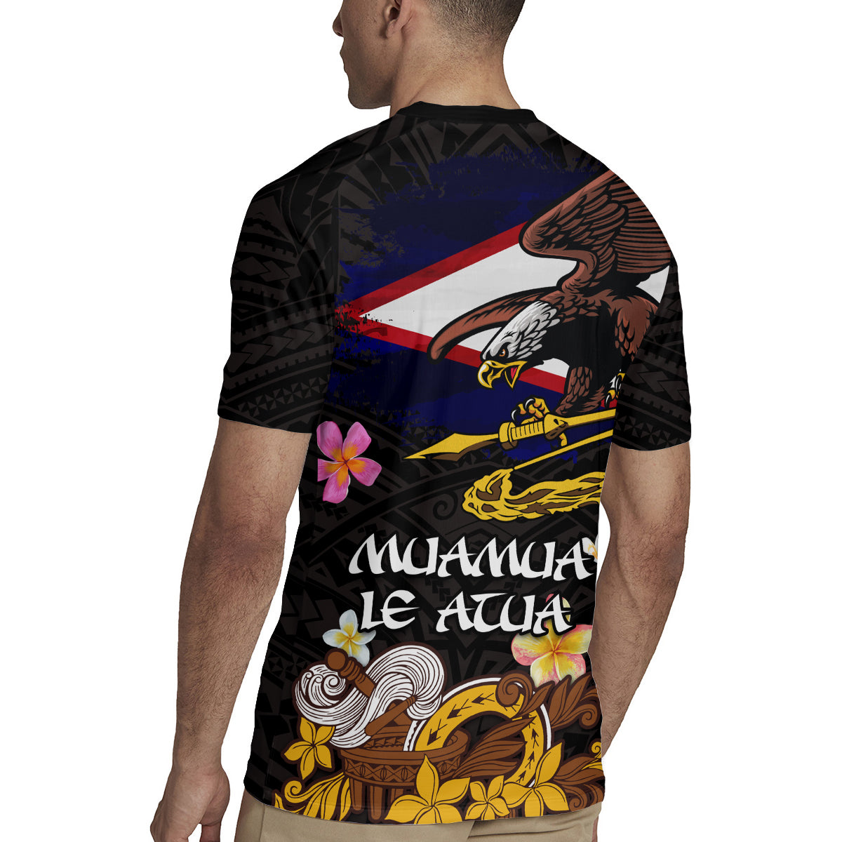 American Samoa Fue and Kava Bowl Rugby Jersey Plumeria and Polynesian Pattern LT03 - Polynesian Pride