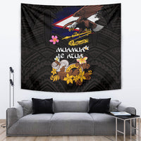 American Samoa Fue and Kava Bowl Tapestry Plumeria and Polynesian Pattern LT03 Black - Polynesian Pride