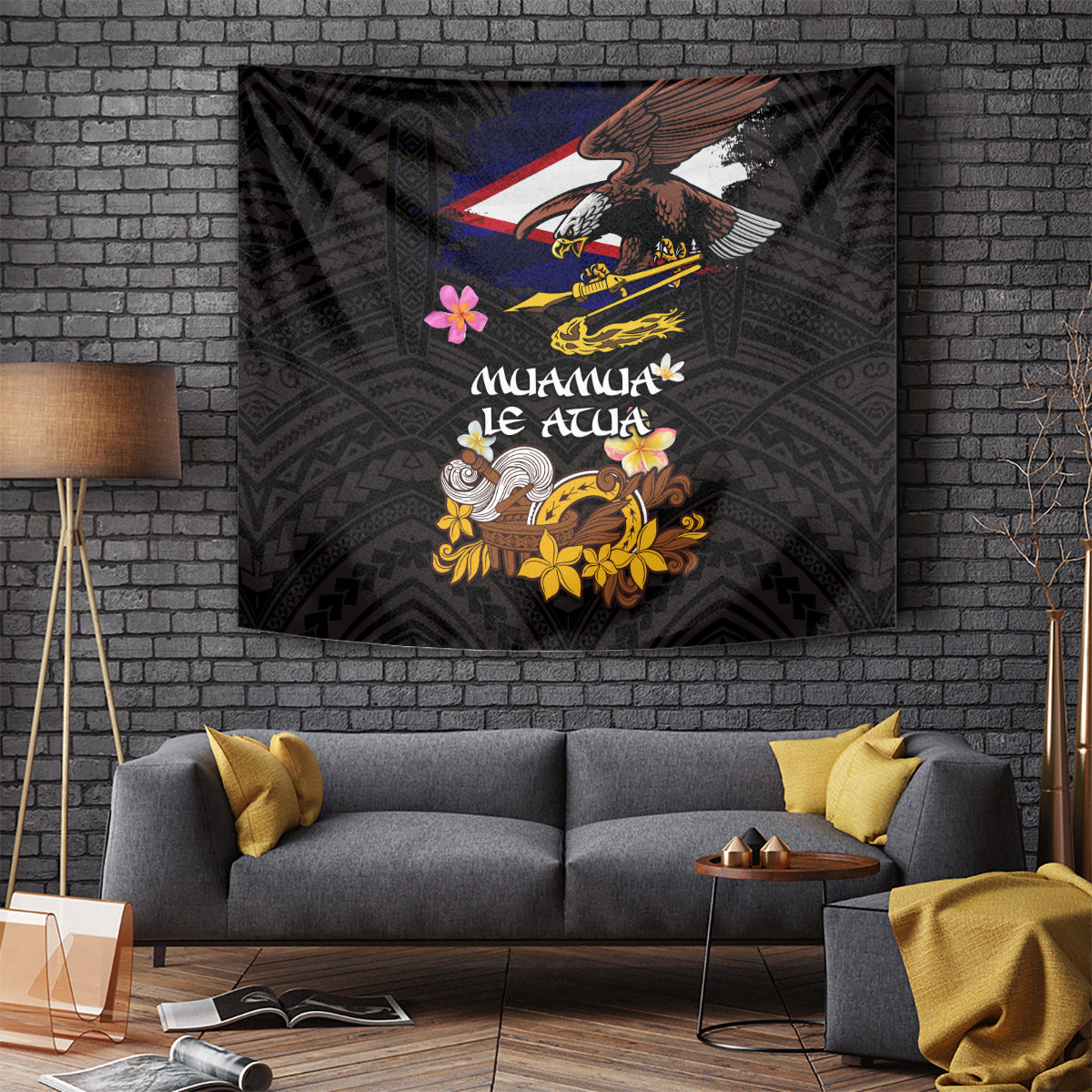 American Samoa Fue and Kava Bowl Tapestry Plumeria and Polynesian Pattern LT03 - Polynesian Pride