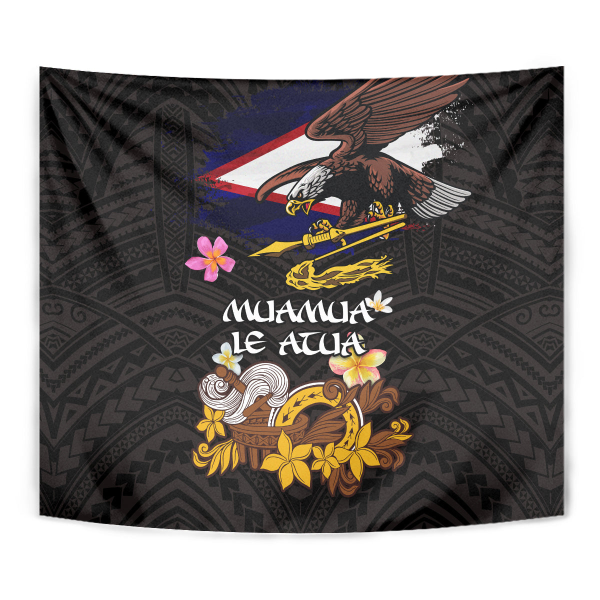 American Samoa Fue and Kava Bowl Tapestry Plumeria and Polynesian Pattern LT03 - Polynesian Pride