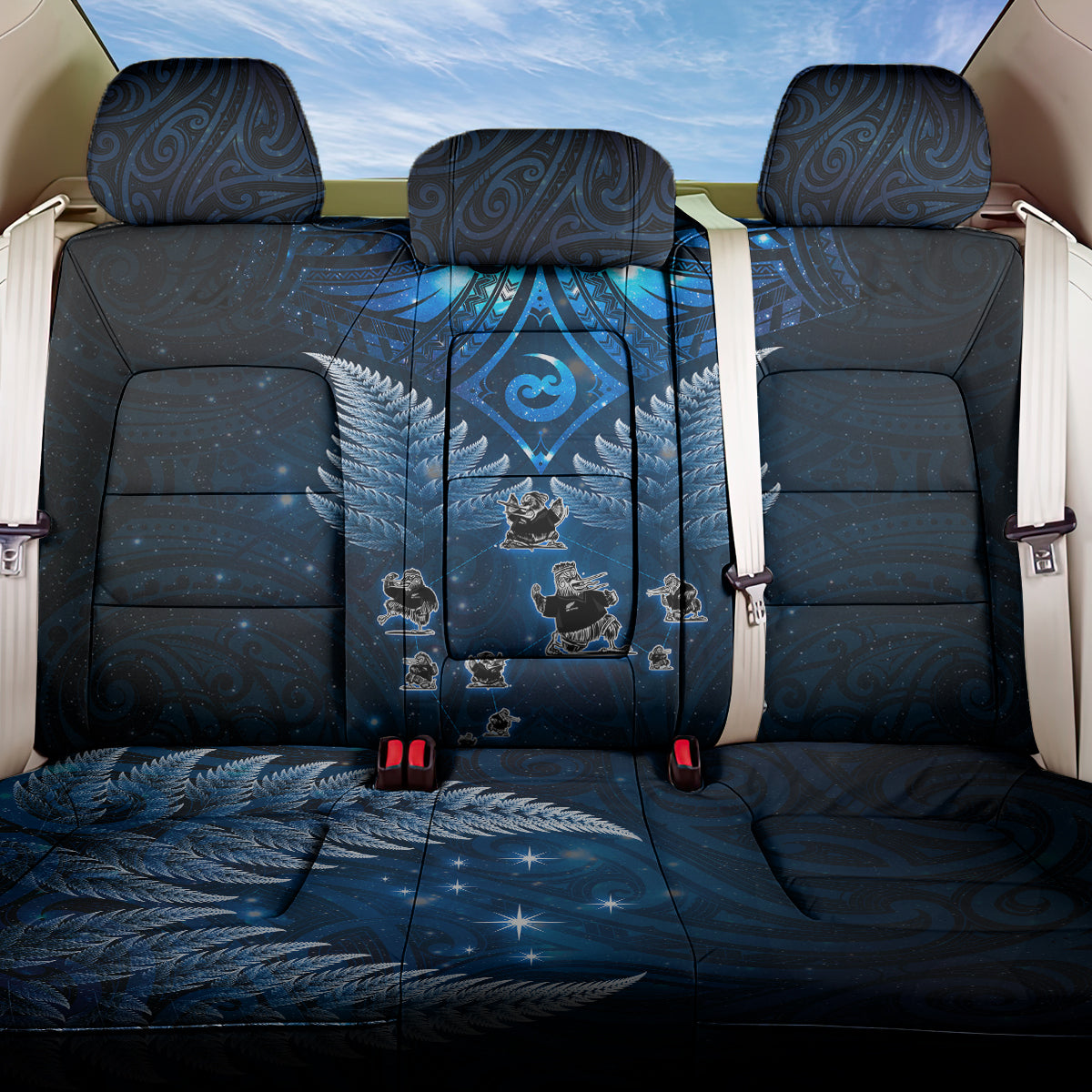 New Zealand Matariki Back Car Seat Cover Maori Pattern and Kiwi Bird Haka Dance Sky Night LT03 One Size Blue - Polynesian Pride