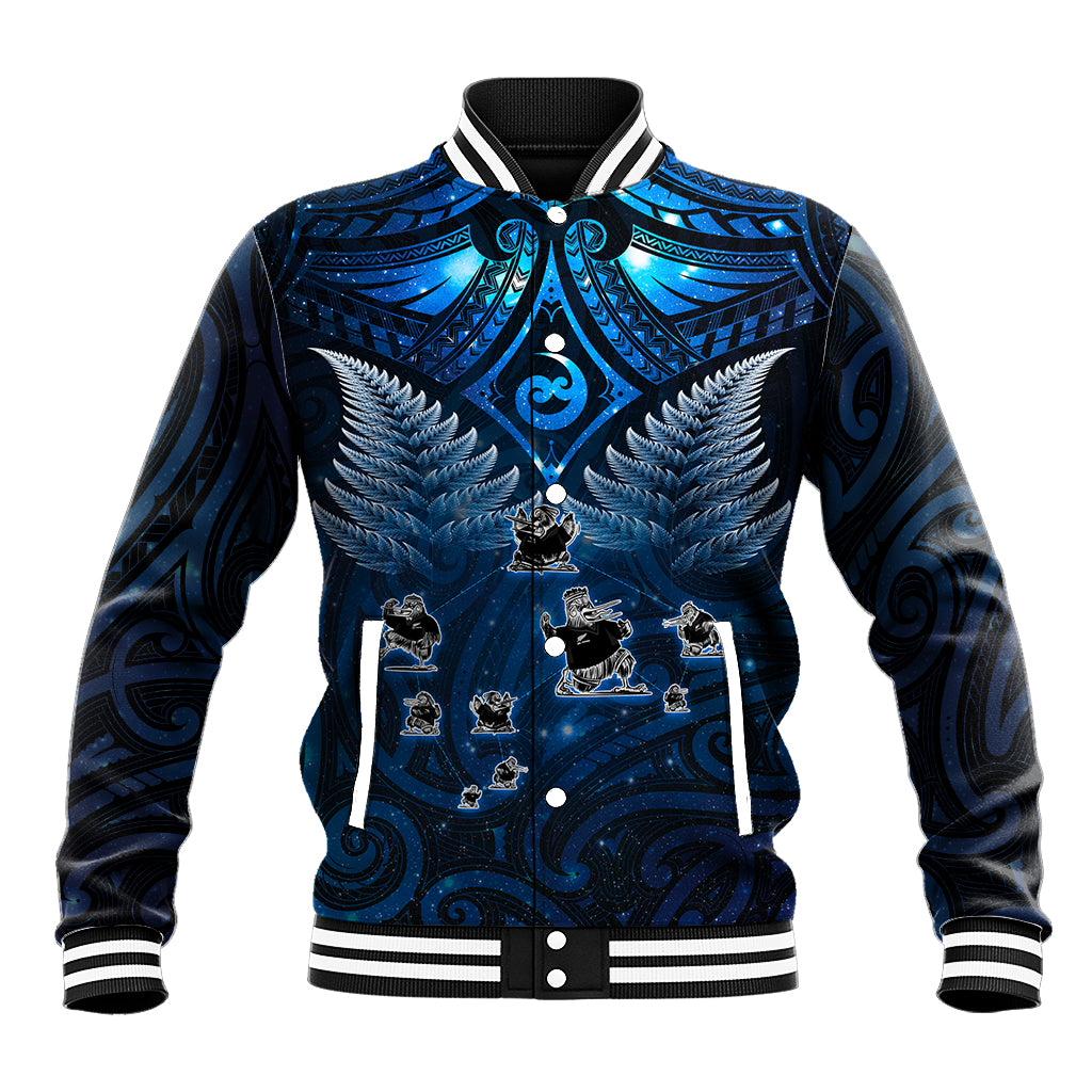 New Zealand Matariki Baseball Jacket Maori Pattern and Kiwi Bird Haka Dance Sky Night LT03 Unisex Blue - Polynesian Pride