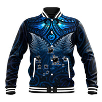 New Zealand Matariki Baseball Jacket Maori Pattern and Kiwi Bird Haka Dance Sky Night LT03 Unisex Blue - Polynesian Pride