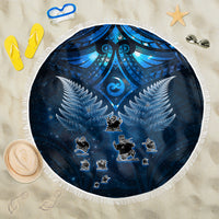 New Zealand Matariki Beach Blanket Maori Pattern and Kiwi Bird Haka Dance Sky Night LT03 One Size 150cm Blue - Polynesian Pride