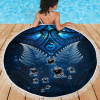New Zealand Matariki Beach Blanket Maori Pattern and Kiwi Bird Haka Dance Sky Night LT03 - Polynesian Pride