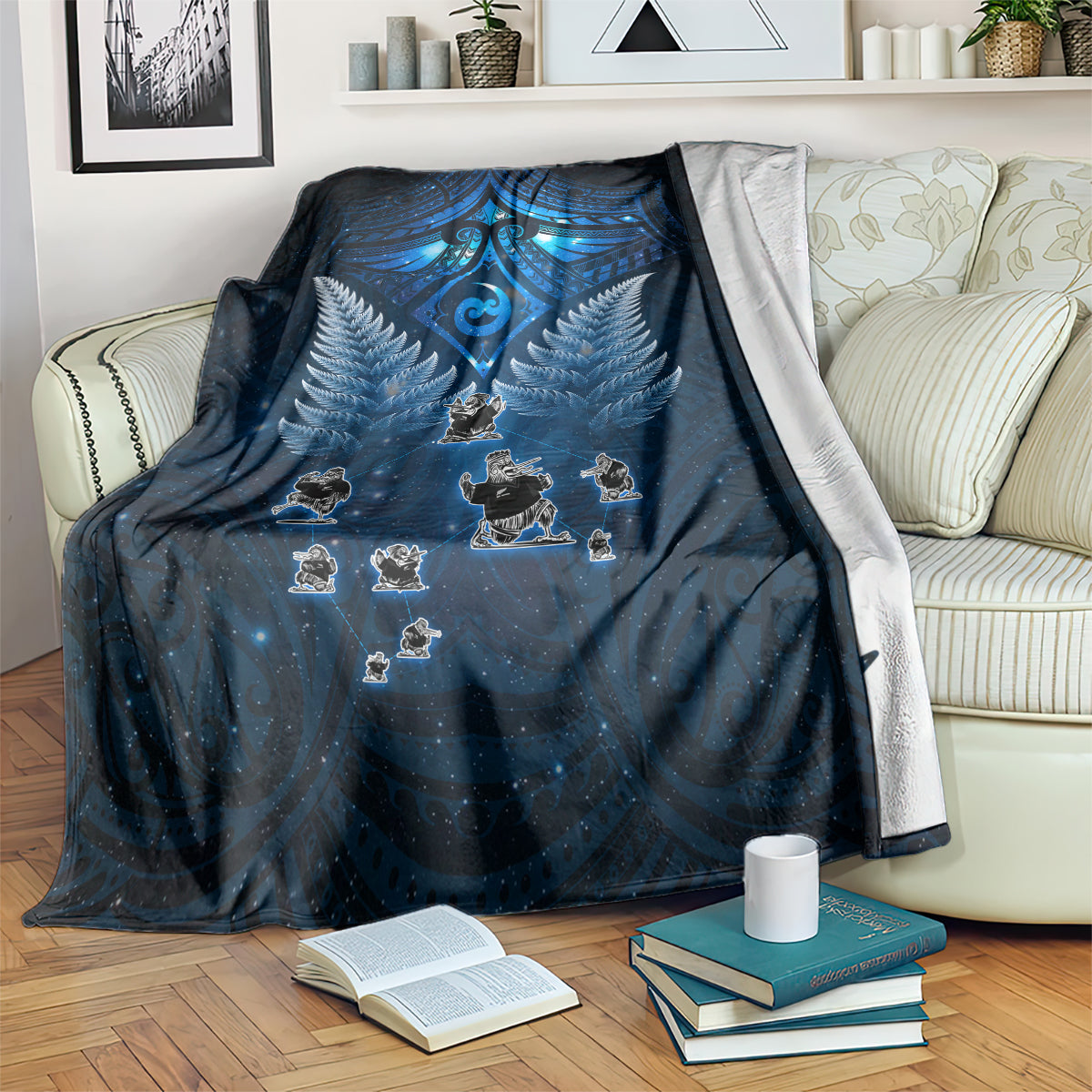 New Zealand Matariki Blanket Maori Pattern and Kiwi Bird Haka Dance Sky Night LT03 Blue - Polynesian Pride