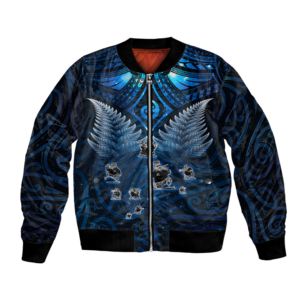 New Zealand Matariki Bomber Jacket Maori Pattern and Kiwi Bird Haka Dance Sky Night LT03 Unisex Blue - Polynesian Pride