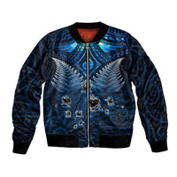 New Zealand Matariki Bomber Jacket Maori Pattern and Kiwi Bird Haka Dance Sky Night LT03 Unisex Blue - Polynesian Pride