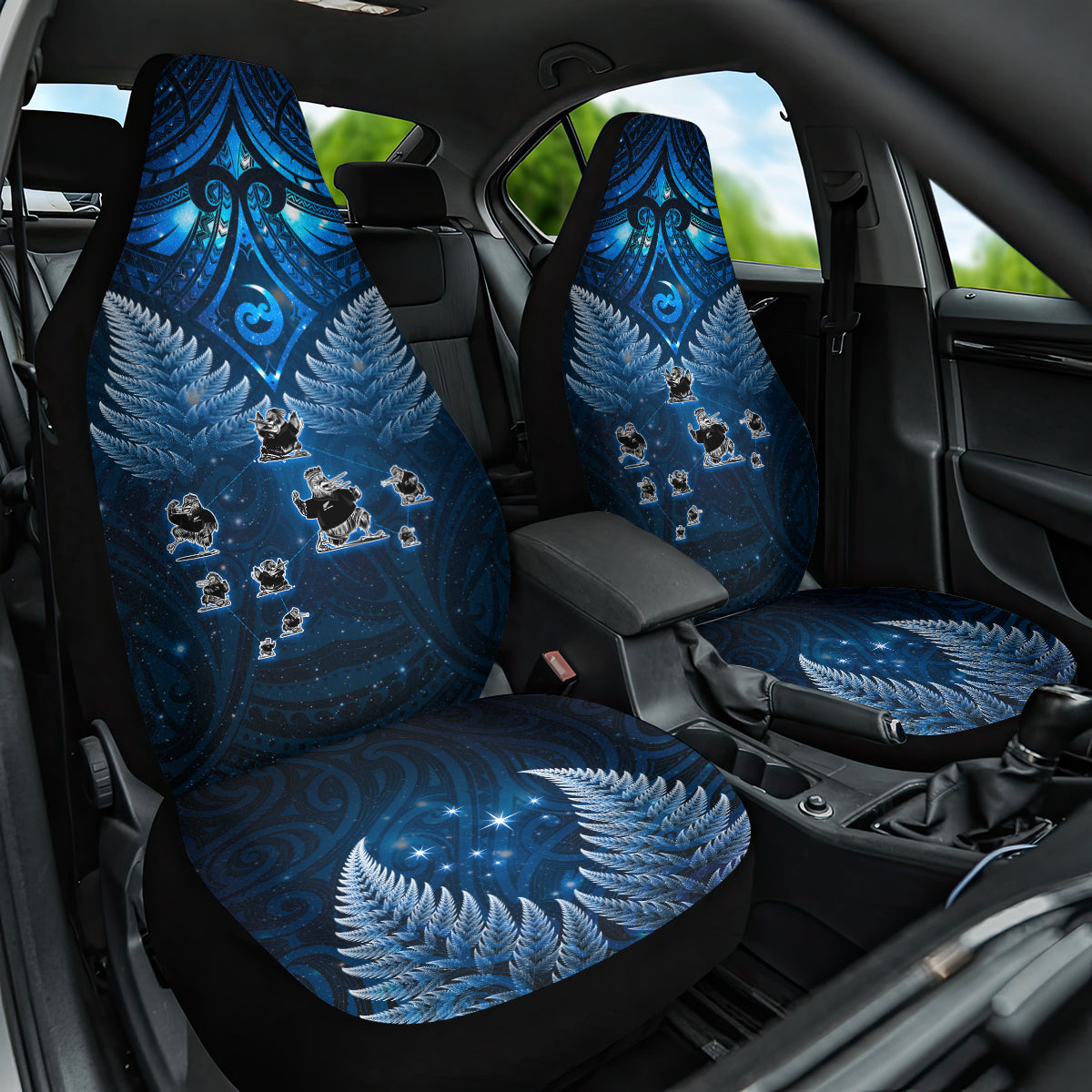 New Zealand Matariki Car Seat Cover Maori Pattern and Kiwi Bird Haka Dance Sky Night LT03 One Size Blue - Polynesian Pride