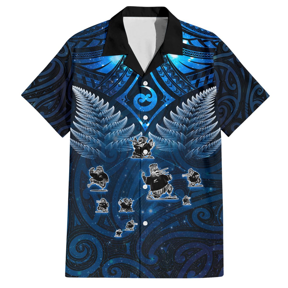 New Zealand Matariki Hawaiian Shirt Maori Pattern and Kiwi Bird Haka Dance Sky Night LT03 Blue - Polynesian Pride