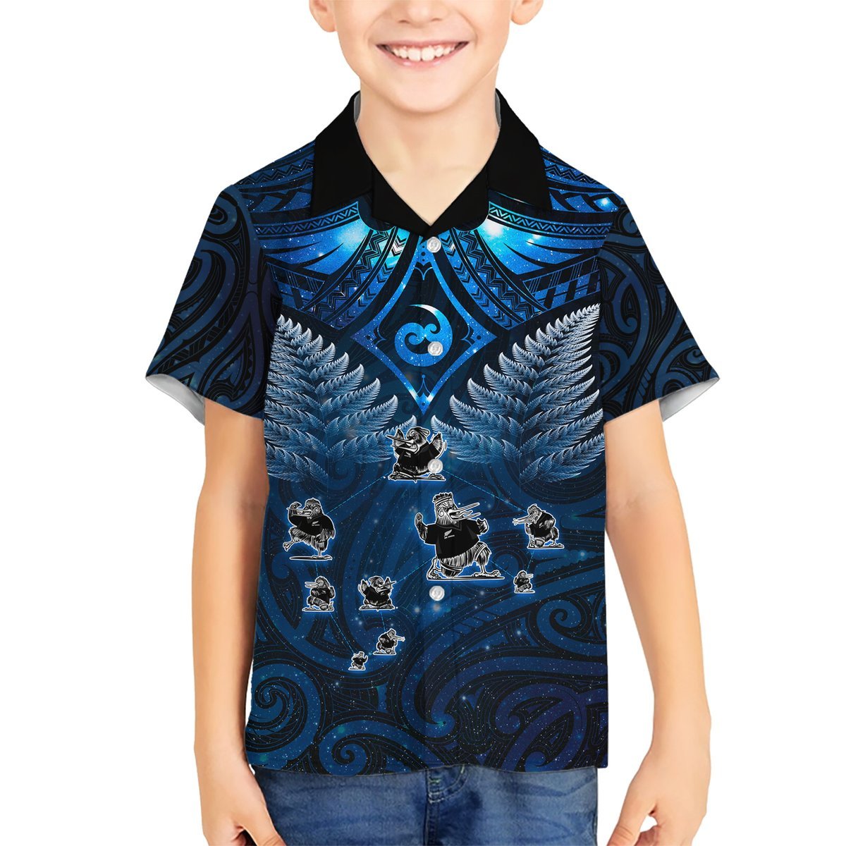 New Zealand Matariki Hawaiian Shirt Maori Pattern and Kiwi Bird Haka Dance Sky Night LT03 - Polynesian Pride