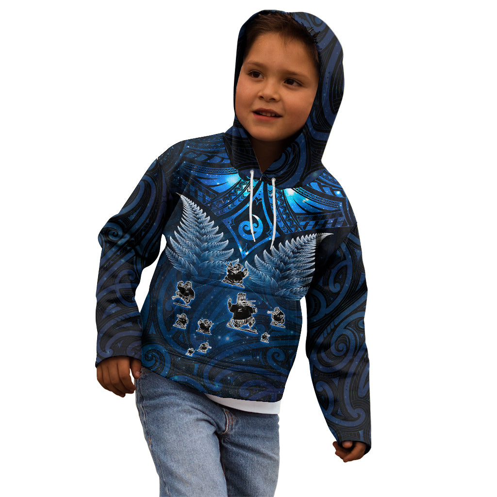 New Zealand Matariki Kid Hoodie Maori Pattern and Kiwi Bird Haka Dance Sky Night LT03 - Polynesian Pride