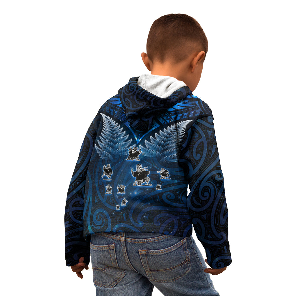 New Zealand Matariki Kid Hoodie Maori Pattern and Kiwi Bird Haka Dance Sky Night LT03 - Polynesian Pride