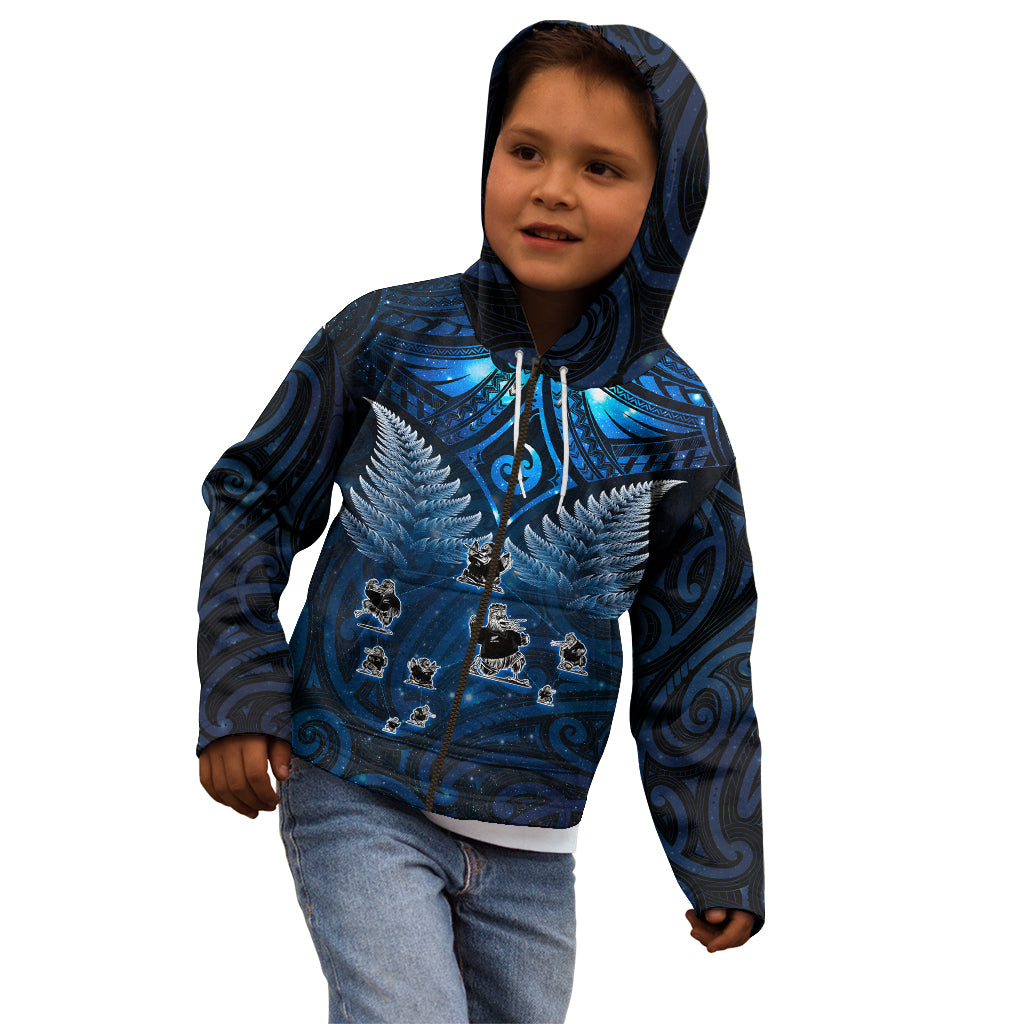 New Zealand Matariki Kid Hoodie Maori Pattern and Kiwi Bird Haka Dance Sky Night LT03 - Polynesian Pride