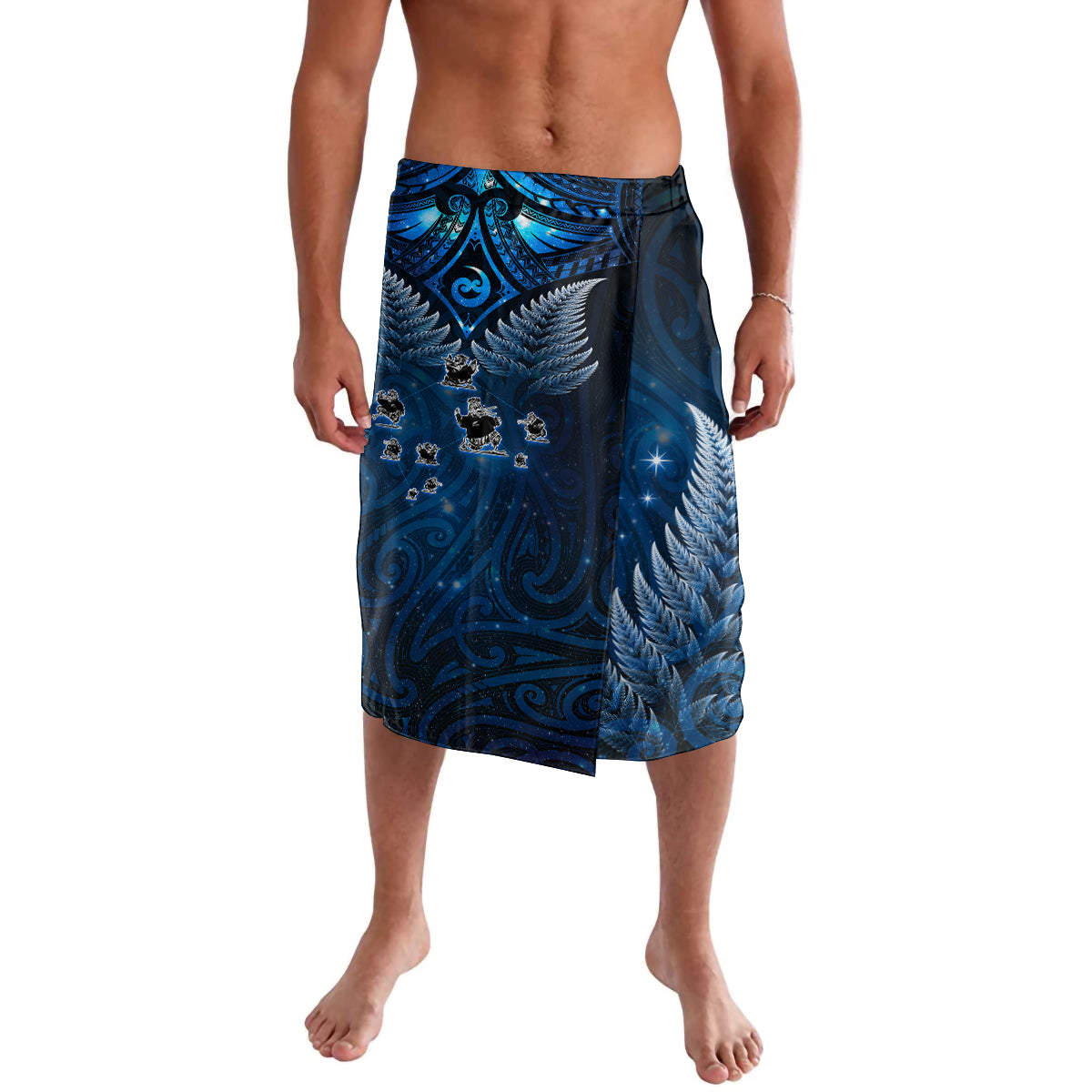 New Zealand Matariki Lavalava Maori Pattern and Kiwi Bird Haka Dance Sky Night LT03 Blue - Polynesian Pride