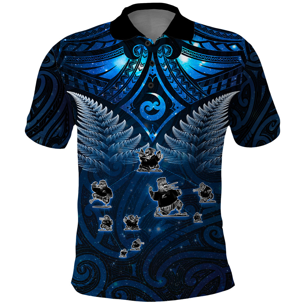 New Zealand Matariki Polo Shirt Maori Pattern and Kiwi Bird Haka Dance Sky Night