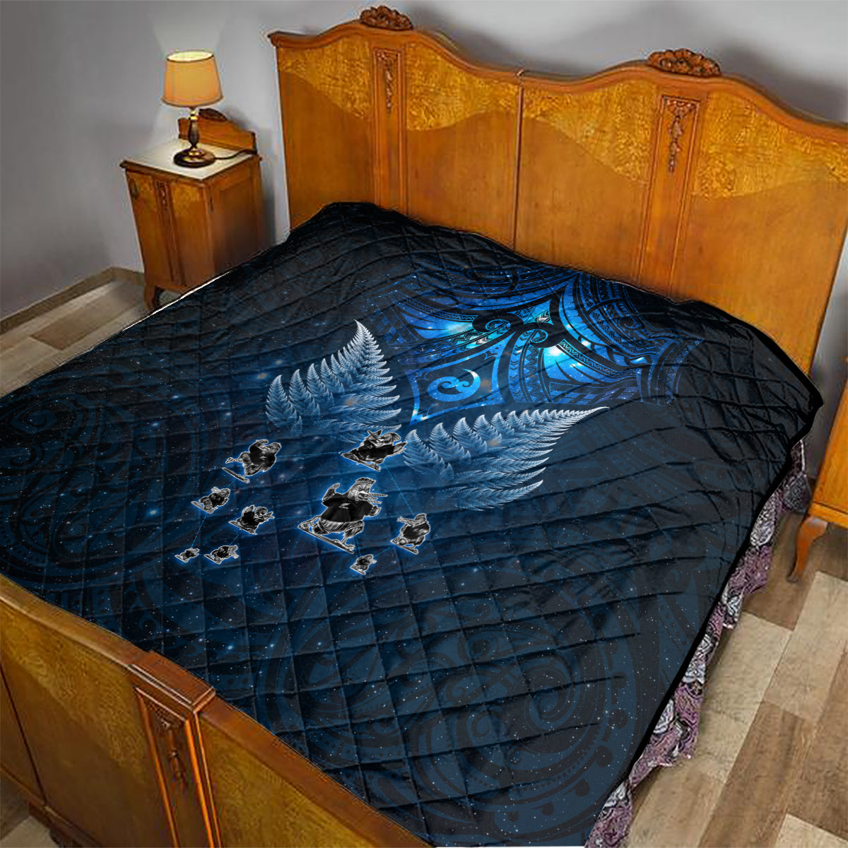 New Zealand Matariki Quilt Maori Pattern and Kiwi Bird Haka Dance Sky Night LT03 - Polynesian Pride