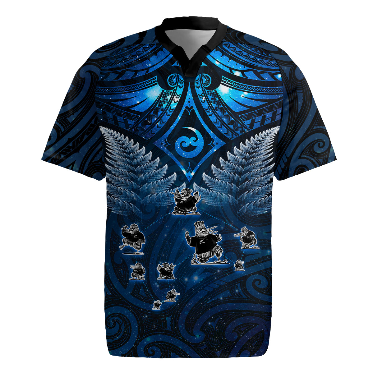 New Zealand Matariki Rugby Jersey Maori Pattern and Kiwi Bird Haka Dance Sky Night LT03 Blue - Polynesian Pride