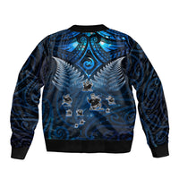 New Zealand Matariki Sleeve Zip Bomber Jacket Maori Pattern and Kiwi Bird Haka Dance Sky Night LT03 - Polynesian Pride