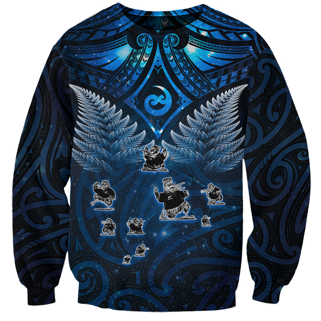 New Zealand Matariki Sweatshirt Maori Pattern and Kiwi Bird Haka Dance Sky Night