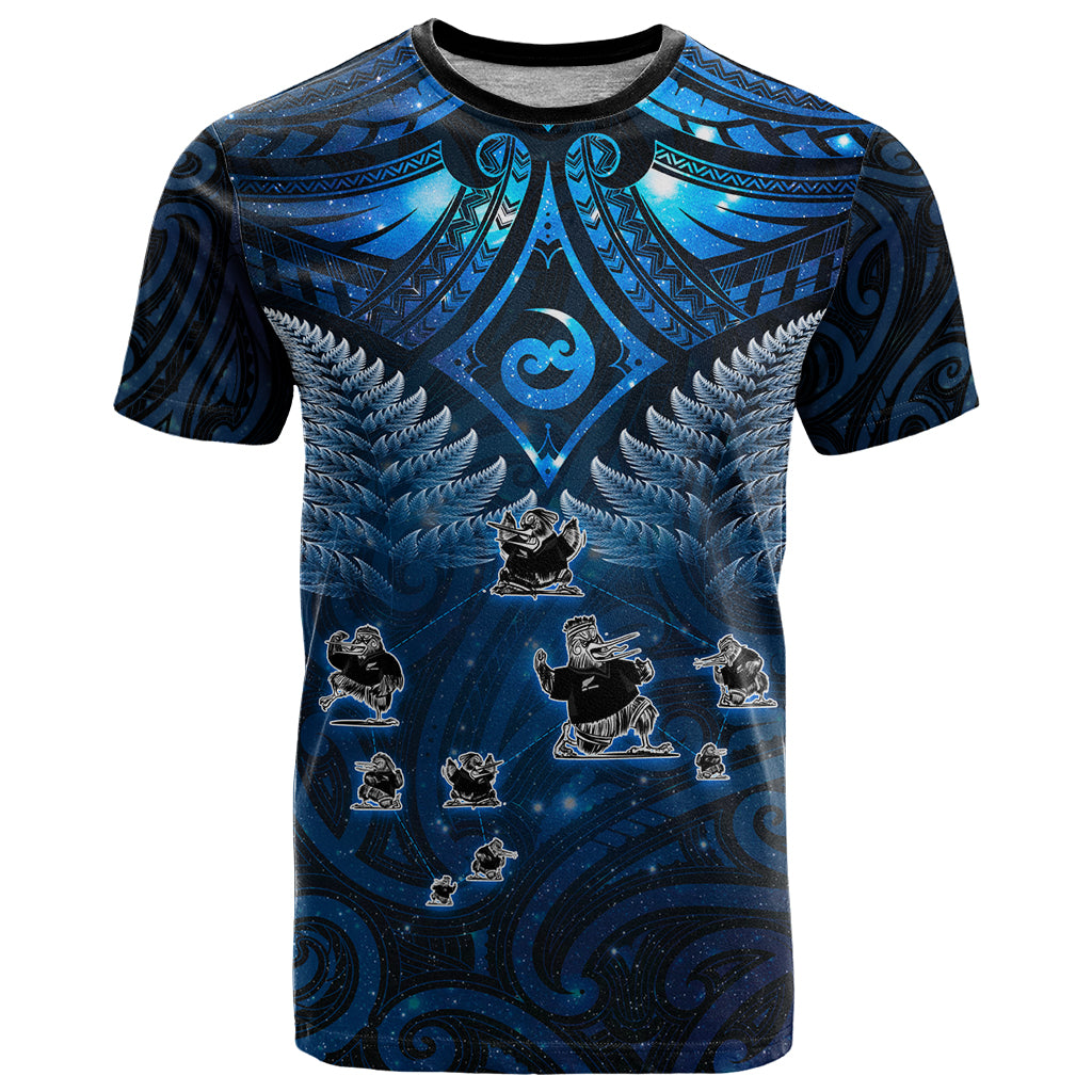 New Zealand Matariki T Shirt Maori Pattern and Kiwi Bird Haka Dance Sky Night LT03 Blue - Polynesian Pride