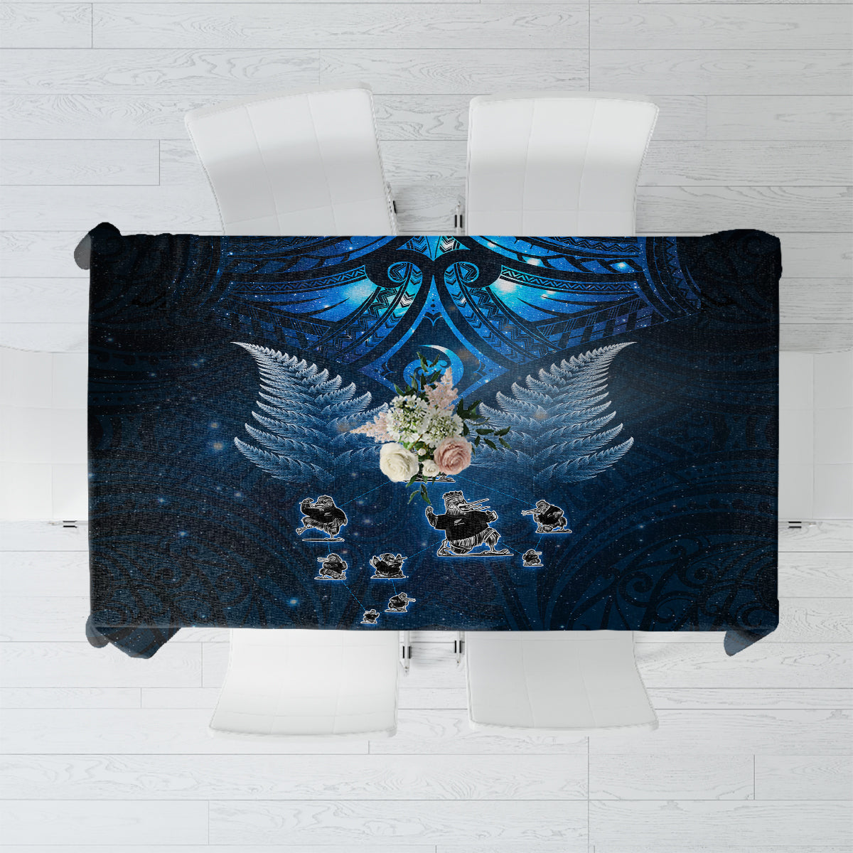 New Zealand Matariki Tablecloth Maori Pattern and Kiwi Bird Haka Dance Sky Night LT03 Blue - Polynesian Pride