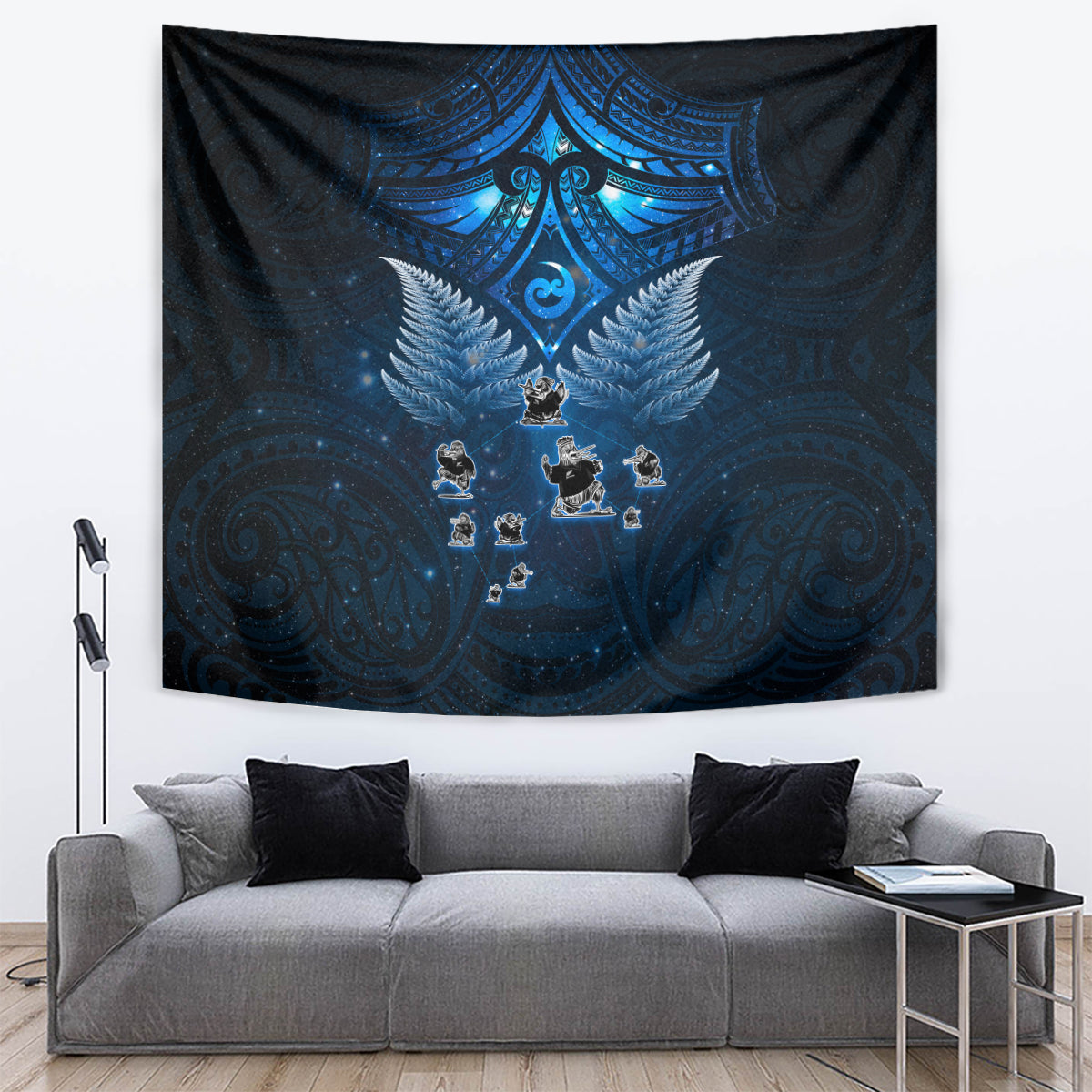 New Zealand Matariki Tapestry Maori Pattern and Kiwi Bird Haka Dance Sky Night LT03 Blue - Polynesian Pride